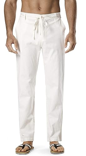 Men's Drawstring Linen Pant Elastic Waist Relaxed-Fit Casual Beach Trousers