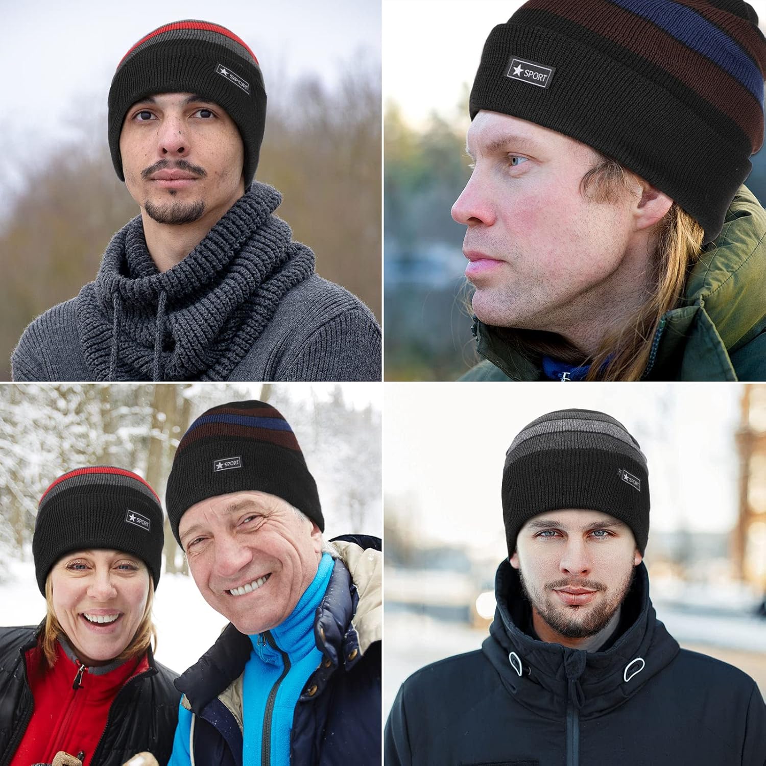 Kigeli Beanie Hats for Men Bulk Winter Hats with Warm Thick Fleece Snow Skull Cap Plain Skull Knit Beanie Donation Charity(12 Pcs) - Image 7