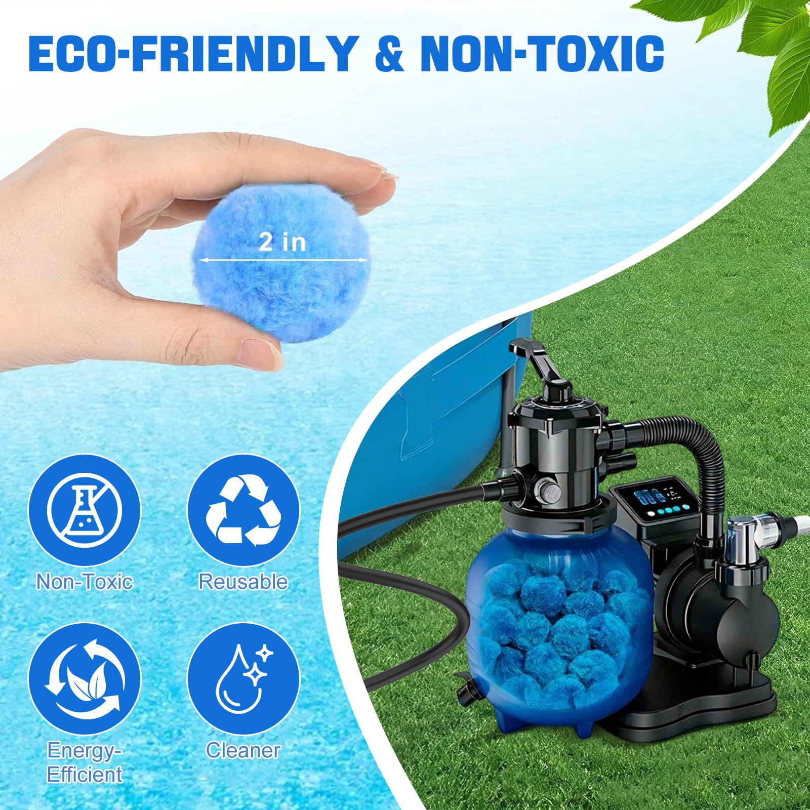 1300g Bolas Filtro Piscina, Vidrio Filtrante para Piscina, Sustituye 45kg Arena de Filtro, Bolas Filtrantes Piscina para Filtro de Arena, Bomba de Filtración, Acuario, Medio Filtrante Reutilizable