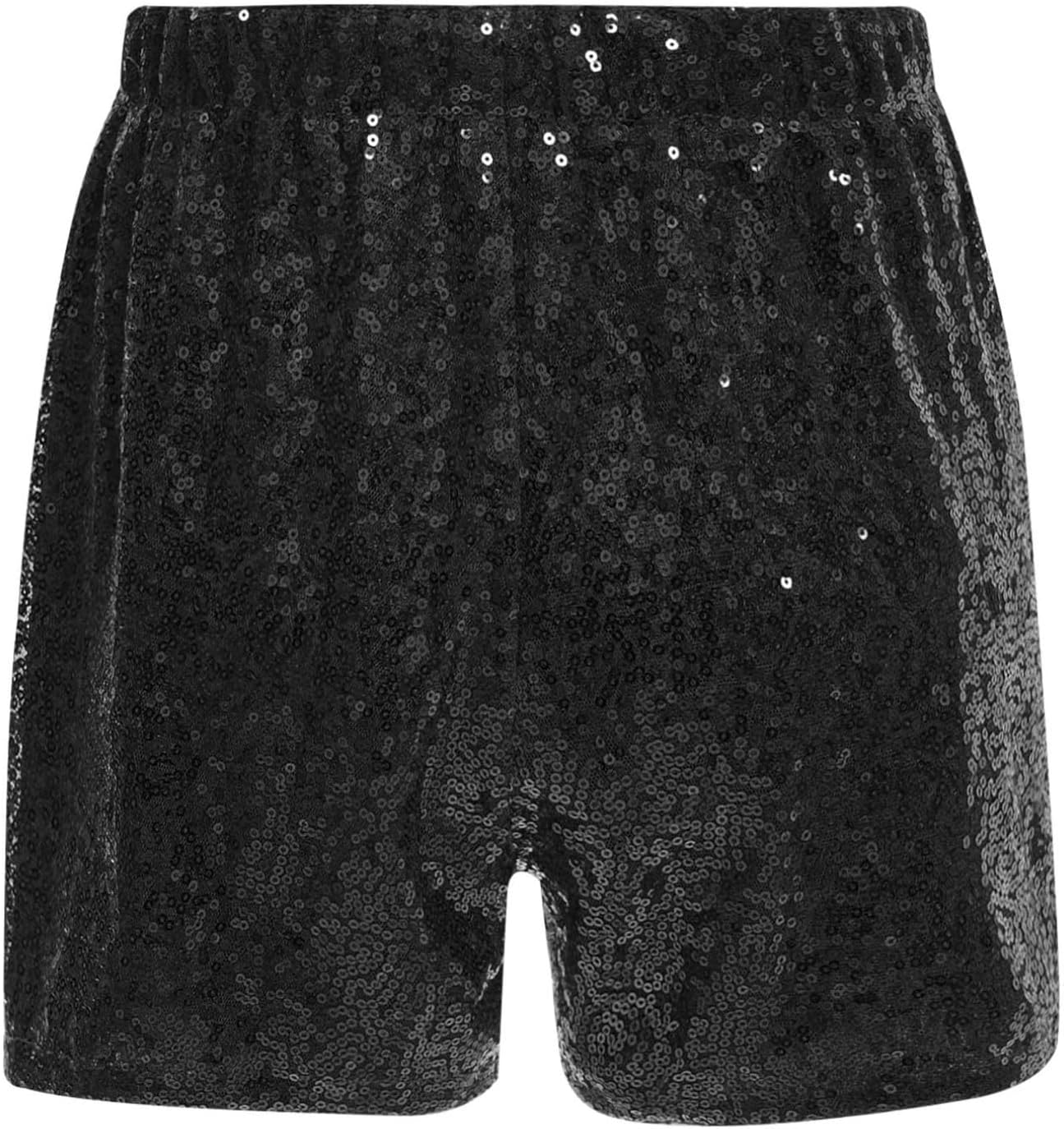 FEESHOW Kids Girls Sequins Disco Jazz Hip Hop Ballet Dance Shorts Tumbling Yoga Gym Shorts Performance Party Bottoms