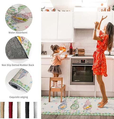 Miniatura 6 de Housein Alfombras y tapetes de cocina antideslizantes lavables huevos de Pascua azules y blancos conejitos absorbentes para el suelo conejito azul