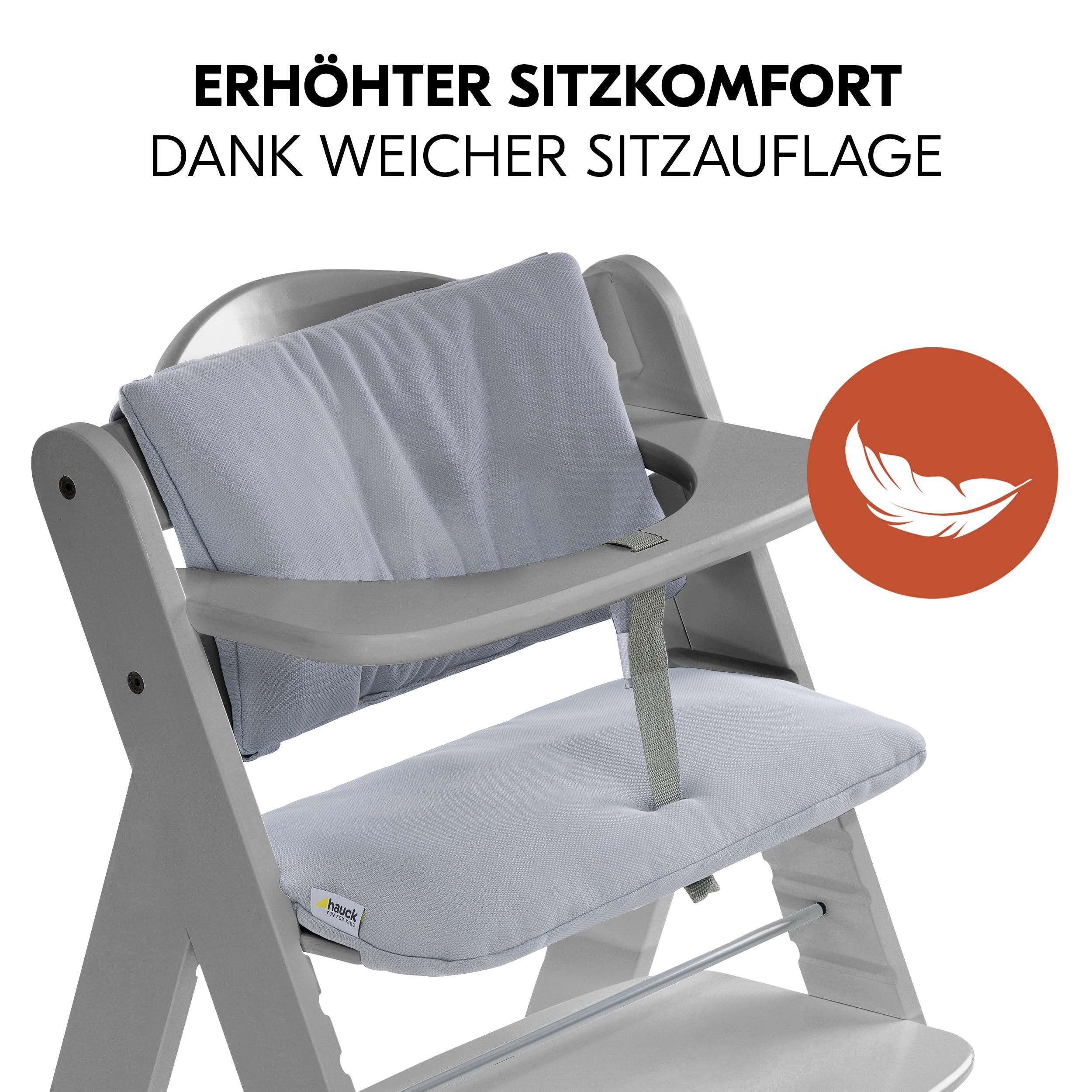 hauck Alpha+ Hochstuhl Newborn Set mit 2in1 Bouncer - Grau | Mitwachsender Holz Kinderhochstuhl ab Geburt bis 90 kg | inkl. Neugeborenenaufsatz & Sitzkissen