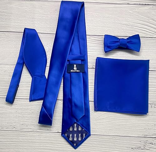 Vista 177 de KissTies Juego de corbatas de satén para hombre + pañuelo de bolsillo Rojo