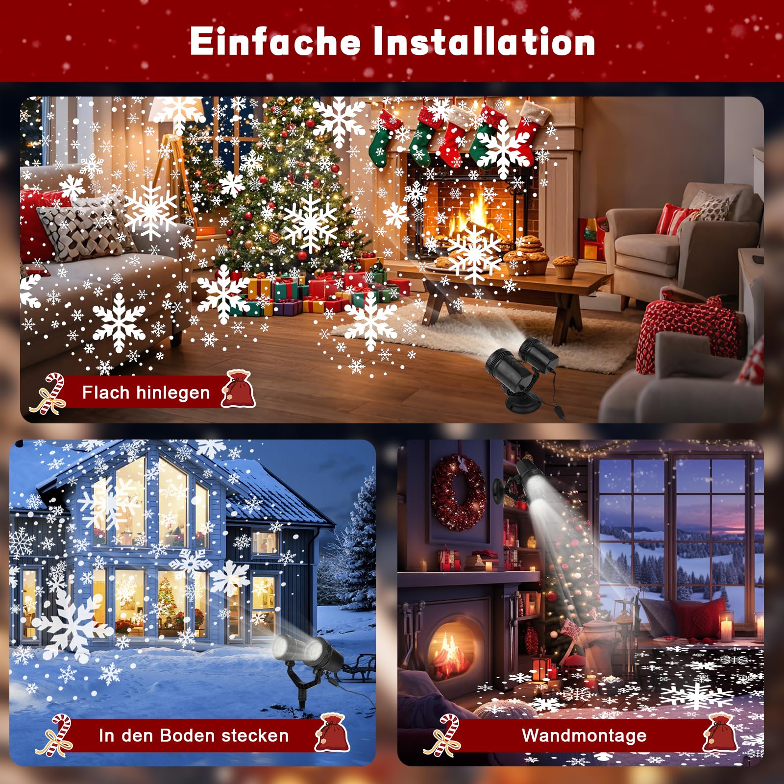 Projektor Weihnachten Aussen, GuKKK 2-in-1 LED Projektionslampe mit 10 Schaltbare Muster 10 Welleneffekt, Wasserdichte Christmas Lights mit Fernbedienung für Weihnachtsbeleuchtung Außen Innen (C)