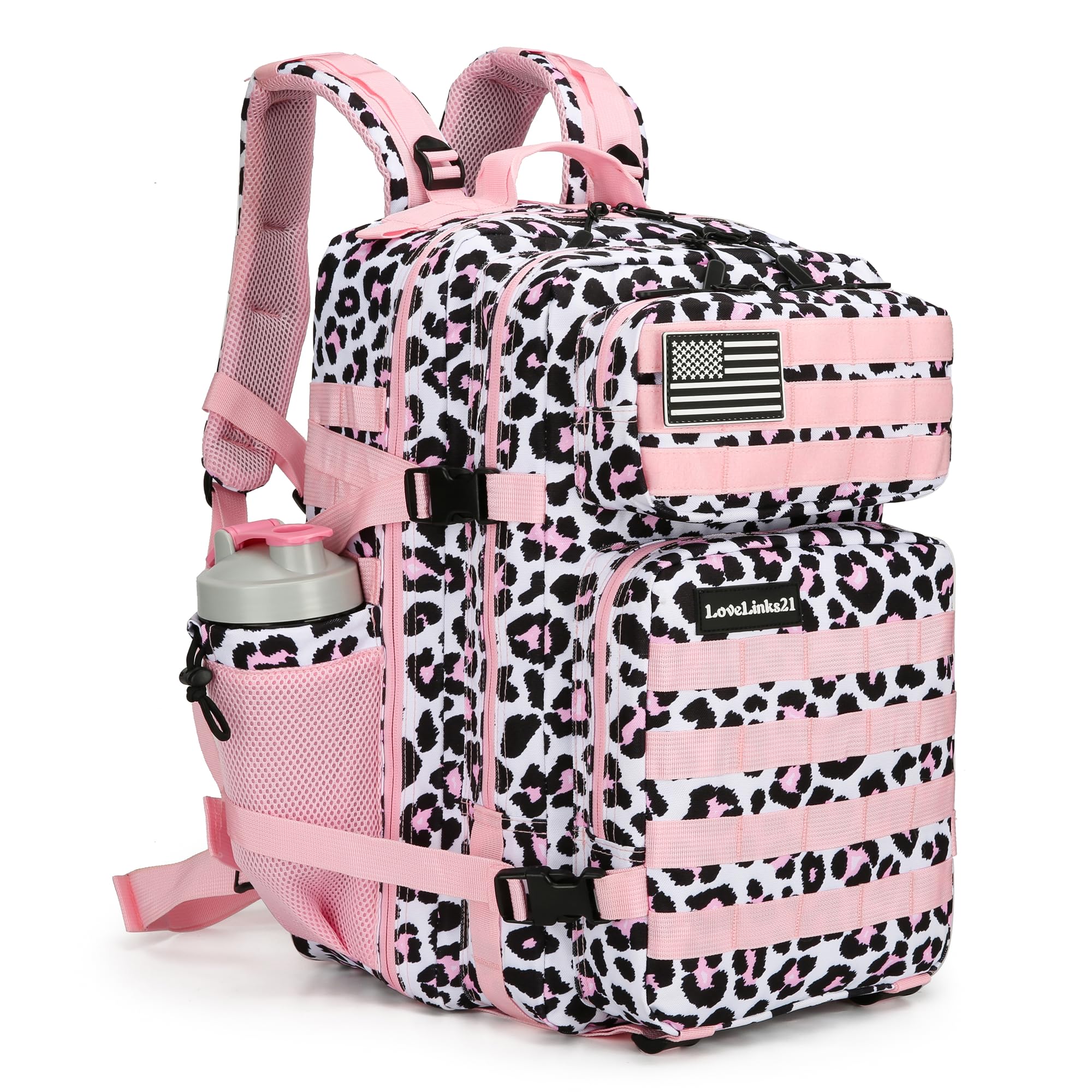 Lovelinks21 Backpacks 35L Military tactical backpack Tactical Travel Daypack Hiking Rucksack for Outdoors Camping Hiking Traveling, Pink Leopard Print, 1 standard, Backpack