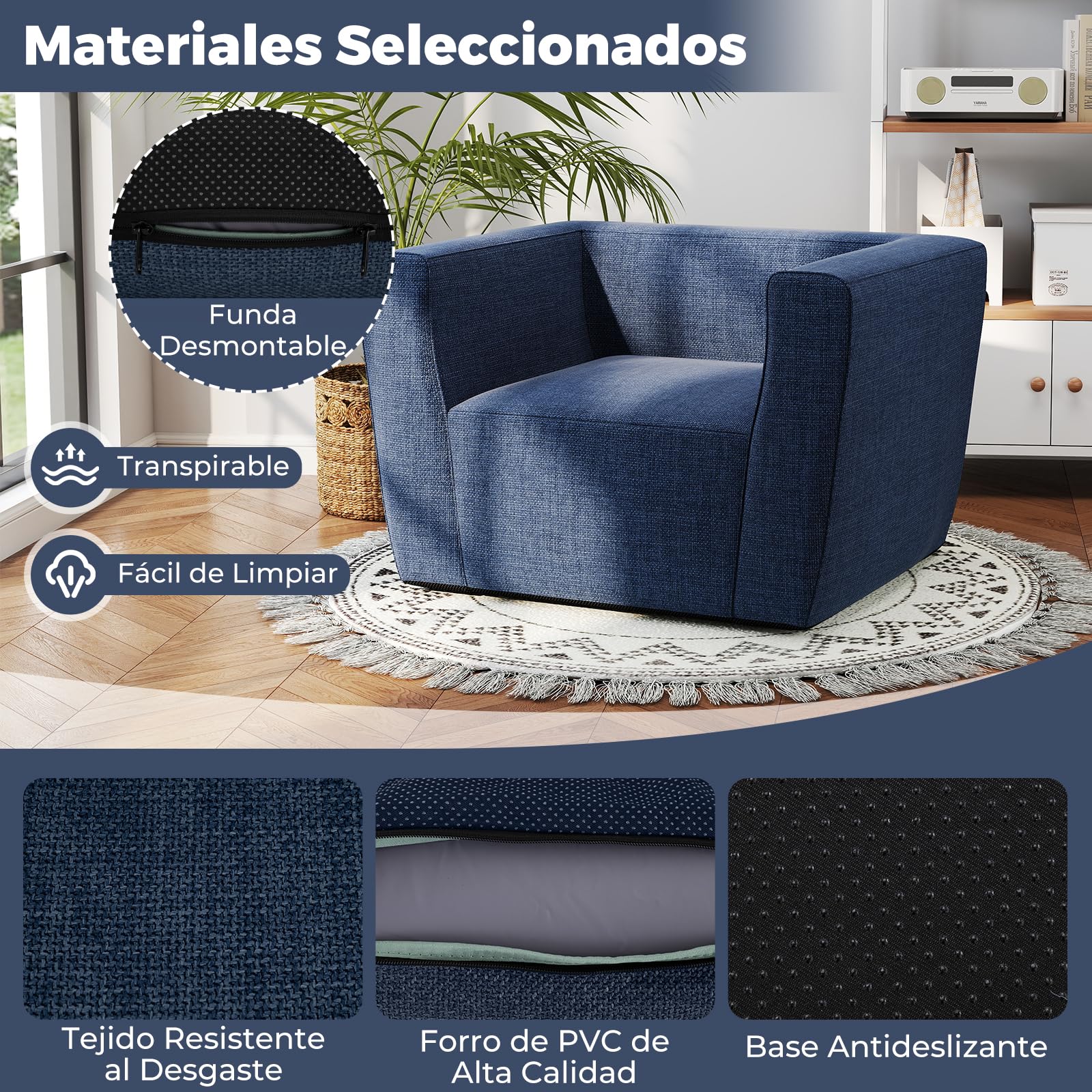 COSTWAY Sofá Hinchable, Sillón Inflable Portátil con Funda Desmontable, Amplios Reposabrazos y Asiento Espacioso, Silla Sofá Inflable Individual para Salón, Dormitorio, Oficina, 104x81x67 cm (Azul)