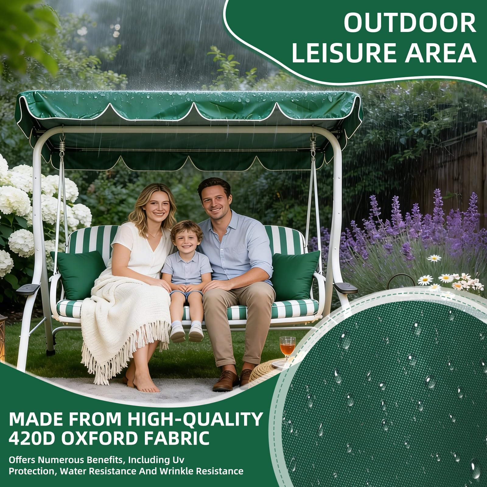 Oxford 420D - Copertura per dondolo Hollywood, 210 x 145 cm, universale, a 3 posti, impermeabile, protezione UV, adatto per sostituire il baldacchino, altalena Hollywood