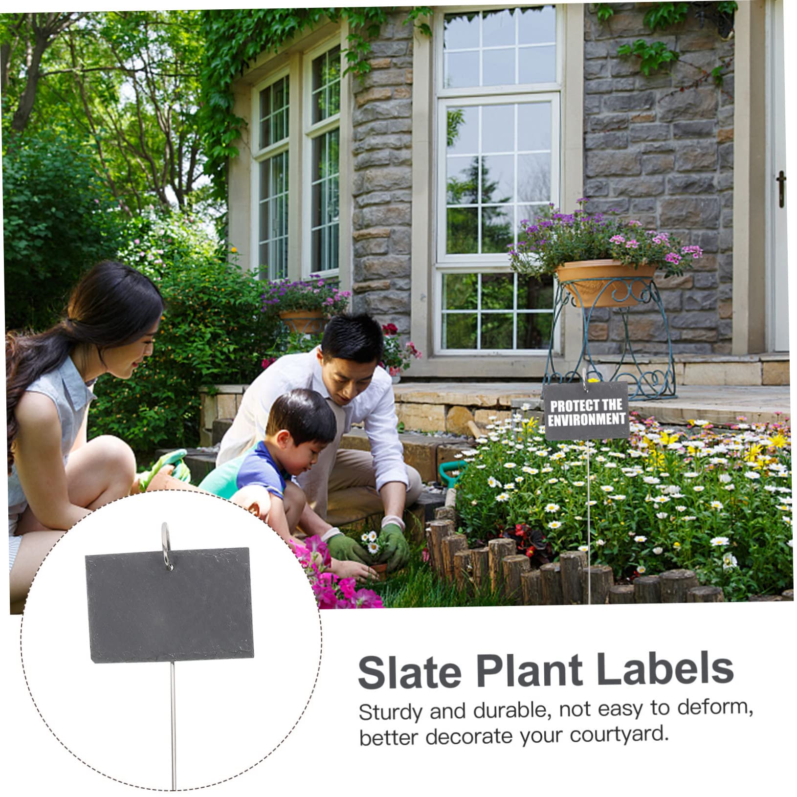 Homoyoyo Étiquettes Jardin Ardoise avec Piquets Fer Lot de Marqueurs Plantes Résistants pour Classification et Décoration des Semis et Pépinière