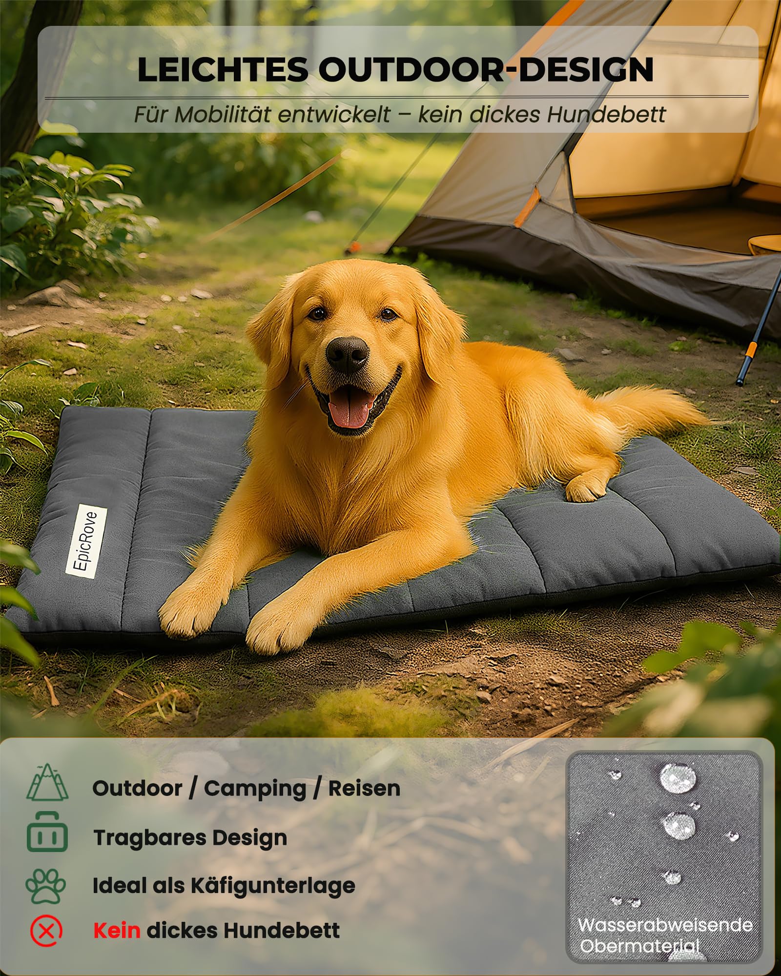 Hundedecke für unterwegs wasserdicht – rutschfeste Hundematte 110×68 cm, waschbar Hundebett – Outdoor, Reise & Auto‑Kofferraum Komfortkissen für Hunde & Katzen (Grau)