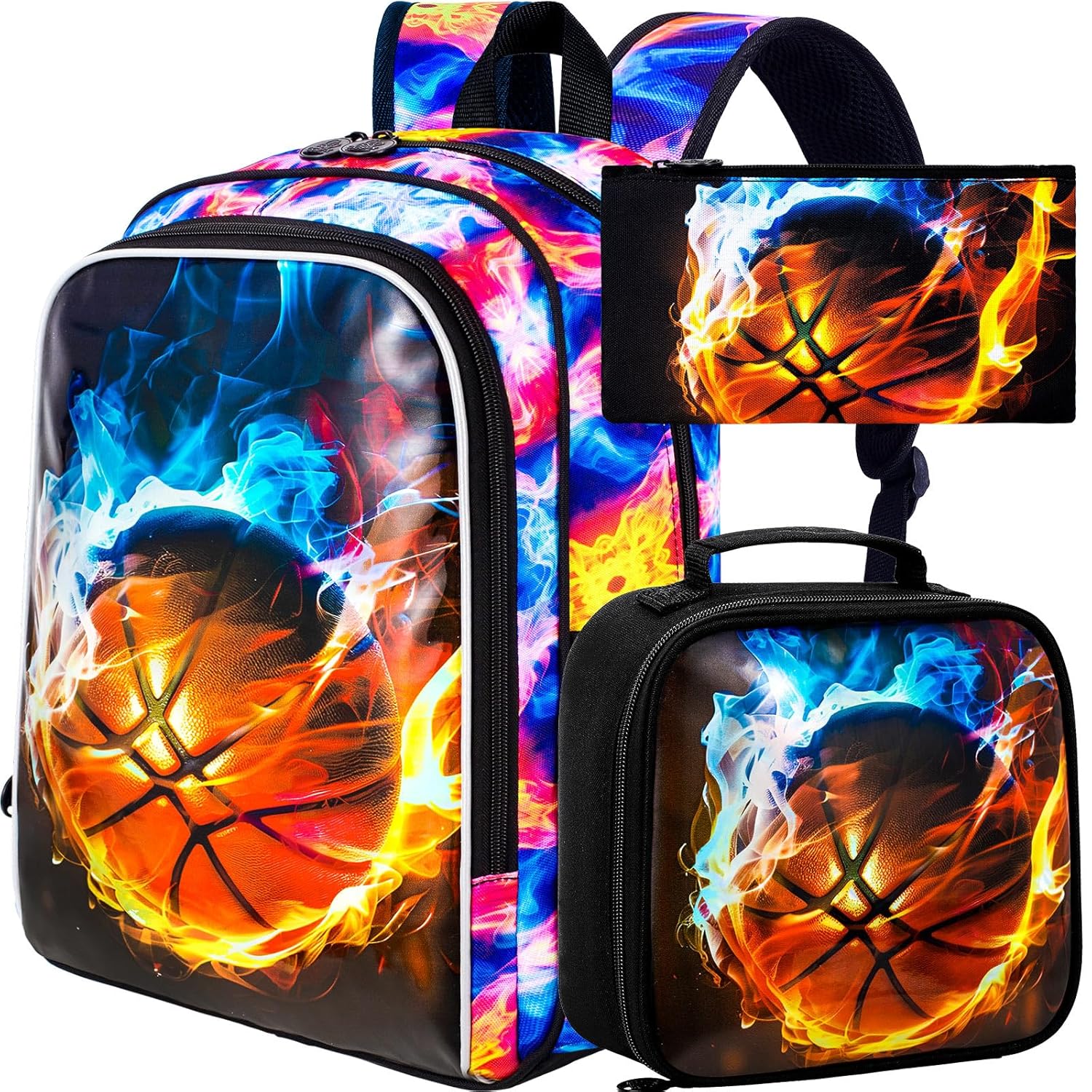 KLFVB 3PCS Boys Backpack 17 Kids Bookbag and Lunch Box Water Resistant Teenagers School Backpacks for Middle Elementary