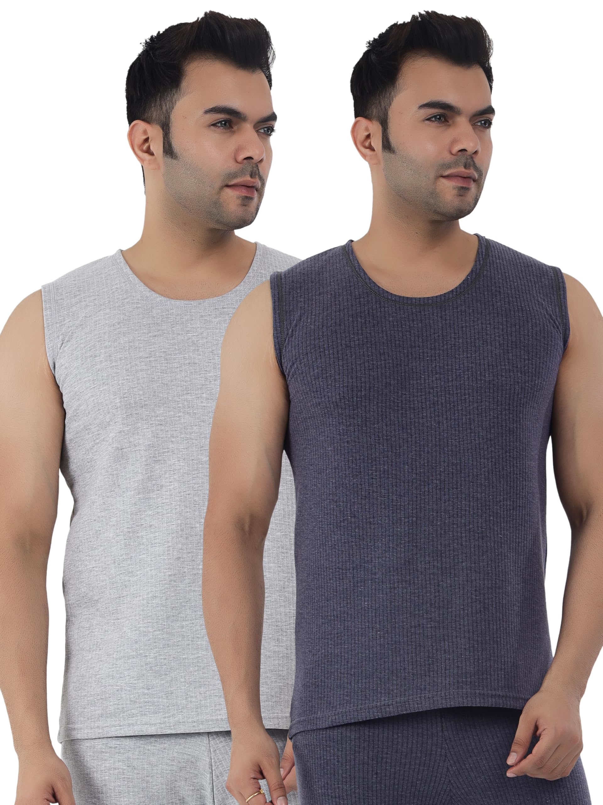 selfcare Men’s Soft Polycotton Lycra Striped Thermal Sleeveless Round Neck Top (Pack of 2)-picture-18