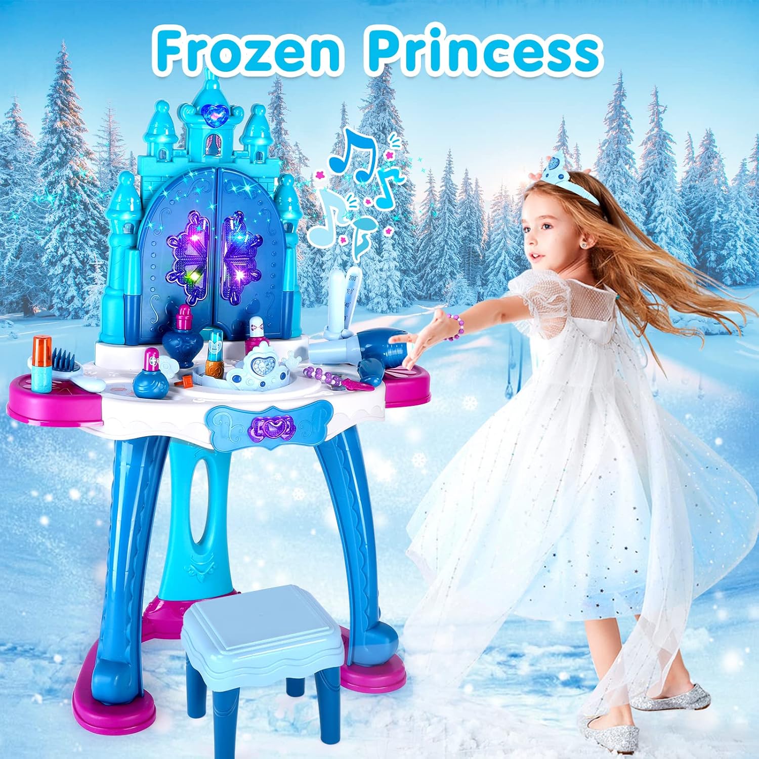 Kids Vanity Toys for 3 4 5 Year Old Girls, Princess Vanity Set with Magic Mirror and Beauty Salon Set, Toddler Vanity Set for Little Girls Birthday Christmas Toy Gifts : Toys & Games