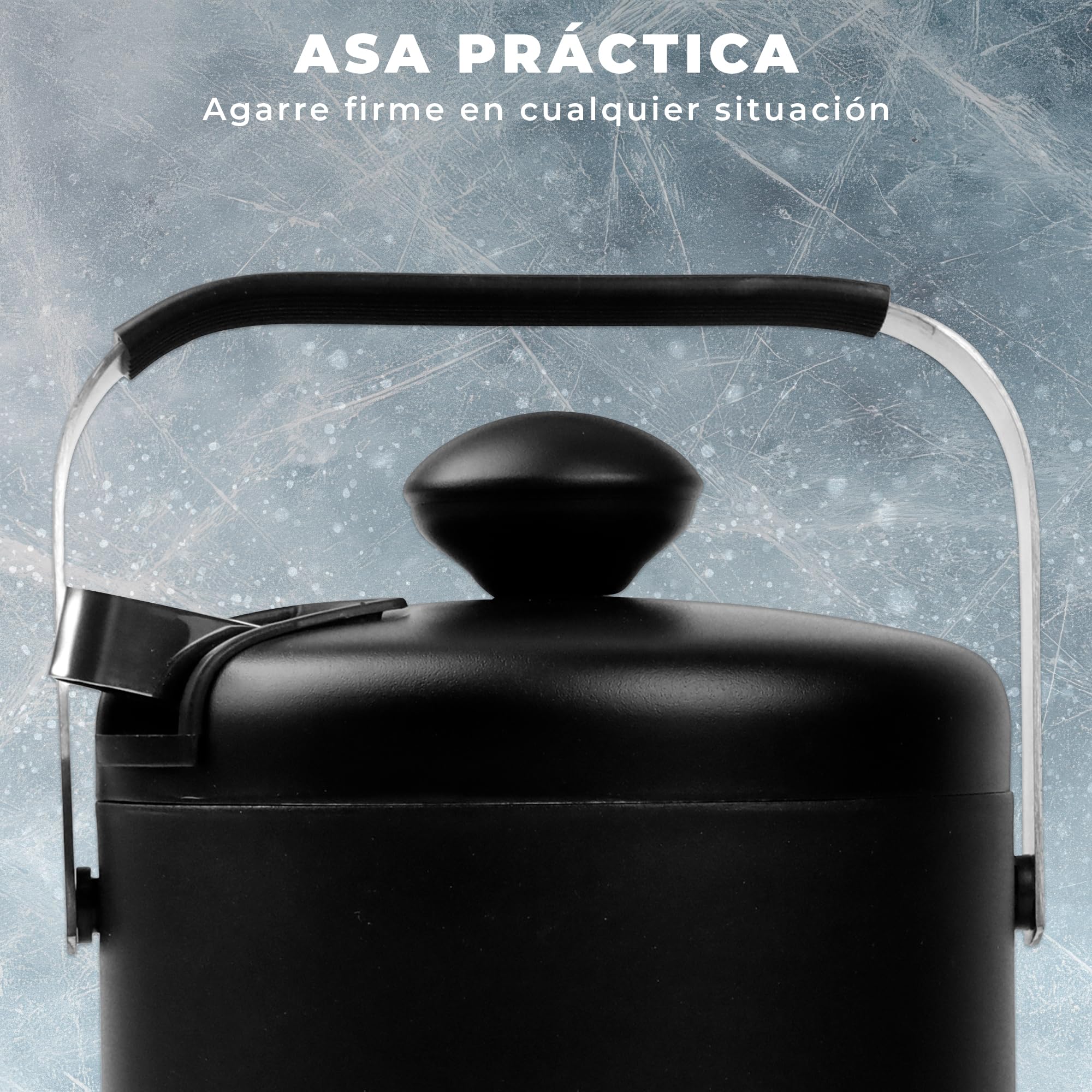 KARL HAUSMANN Cubo Hielo 1,3L con Tapa, Pinza y Rejilla - Cubitera Acero Inoxidable Negra Doble Pared Aislante, Mantiene Hielo Seco, Ideal para Cócteles, Bebidas, Bar y Hogar