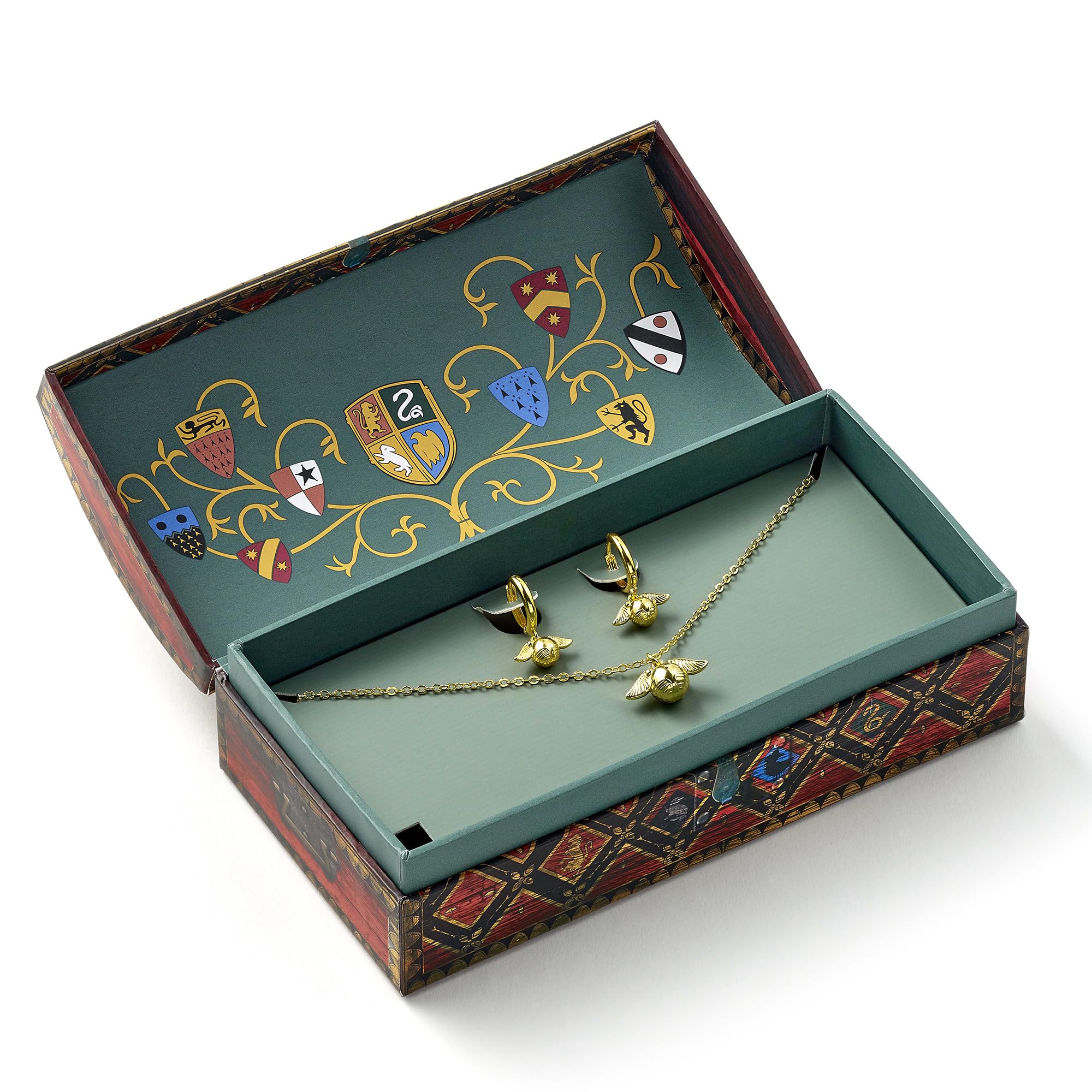 Harry Potter Quidditch Gift Box with Cute Golden Snitch Necklace & Earrings, One Size, Zinc, No Gemstone