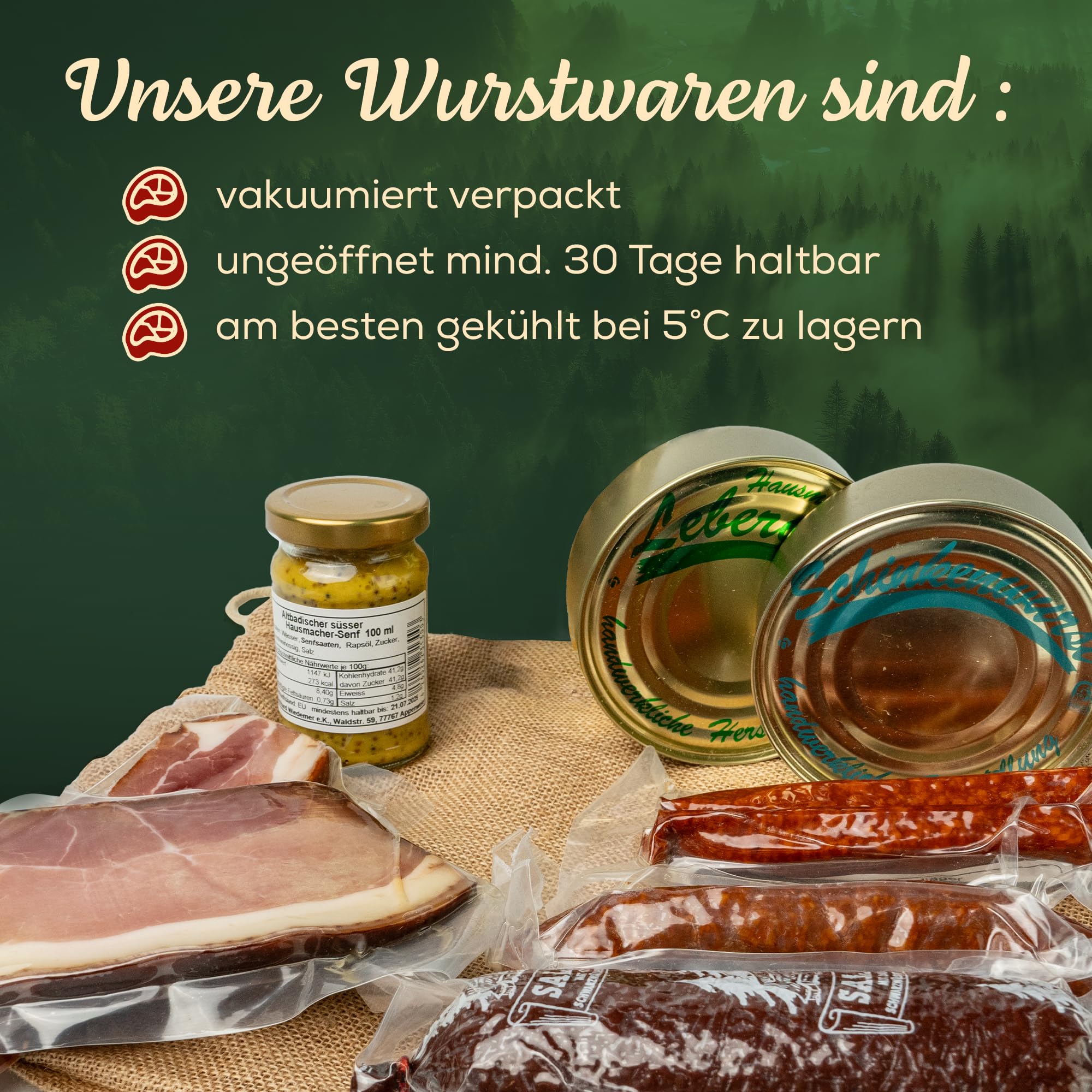 Schwarzwald Metzgerei Geschenkkorb 9-teilig im Leinentäschle mit traditionellen Wurstspezialitäten