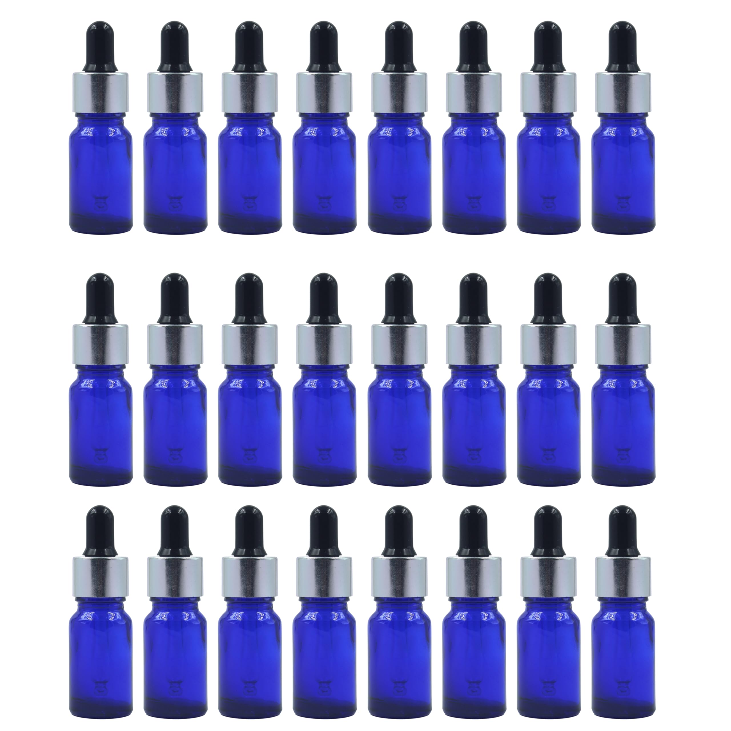 Blue Glass Bottle with Euro Dropper for Essential Oil, Fragrance,DIY Beauty care with Silver ring + Black Silicone Teat, Leak Proof, Reusable, Refillable. 10ML - Pack of 24-image-35