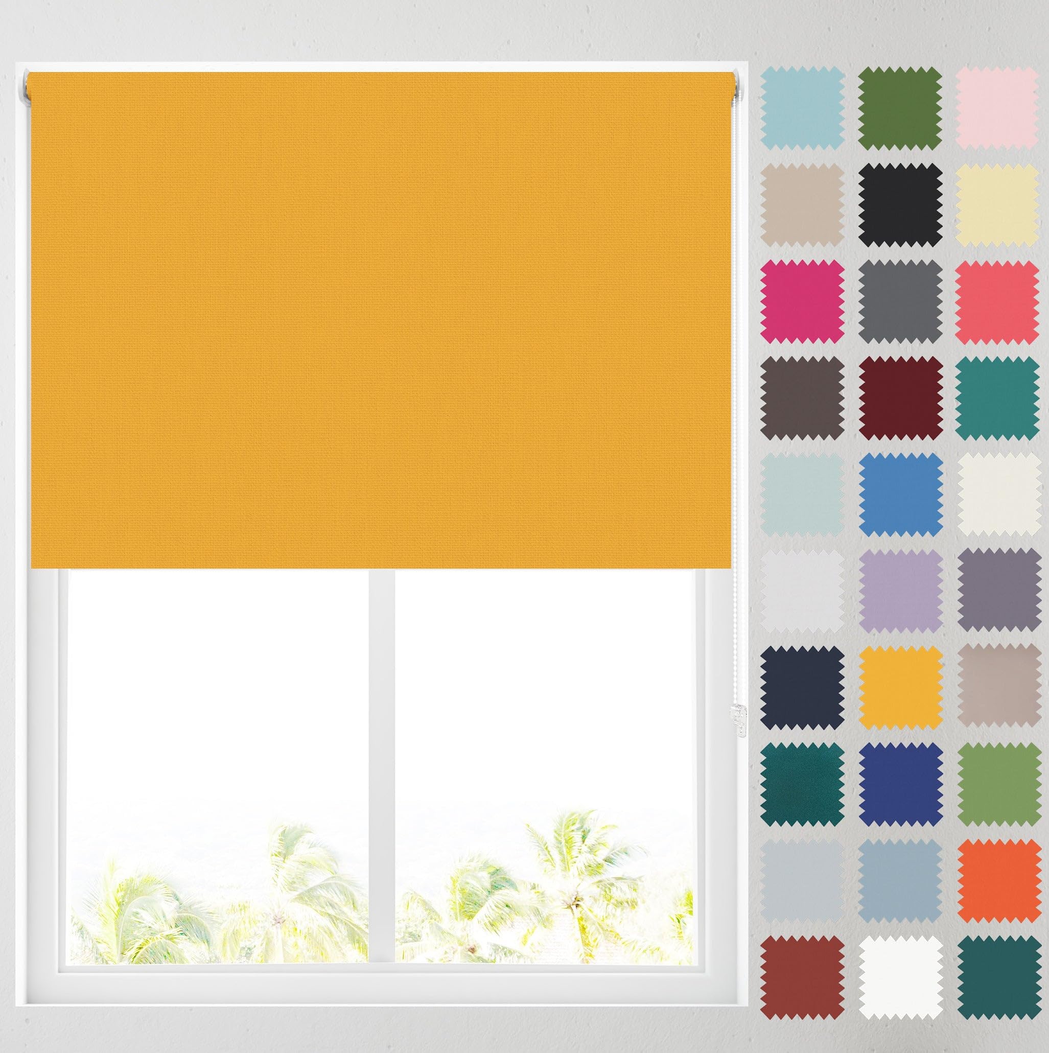 Barnes Blinds And Interiors Ochre Barnes Blinds - Blackout Roller Blinds For Windows, Custom Cut To Size - Black Out Thermal Fabric Durable Fittings Easy Fit - Roller Blind ( 61Cm)