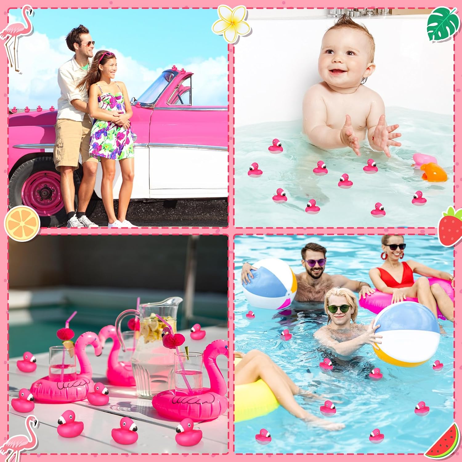 100 Pcs Mini Flamingo Rubber Duck Bulk Cute Pink Flamingos Bath Toys Floating Squeaky Toy Rubber Duckies for Baby Shower Cake Decoration Classroom Prizes Holiday (1.4 Inch)
