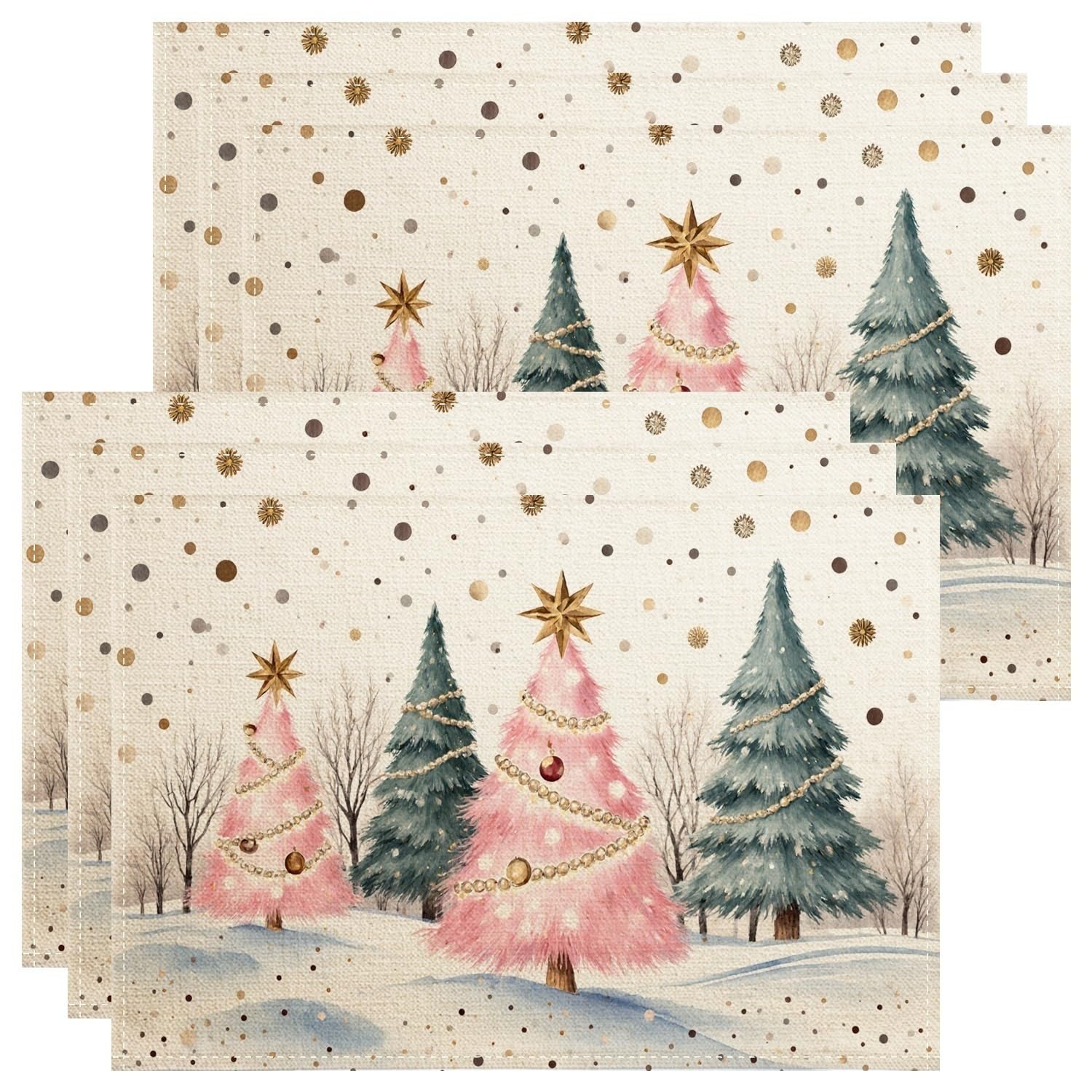 Christmas Tree Placemats, Fanciful Rustic Holiday Place Mats for Dining Table, Winter Festive Non-Slip Washable Indoor Outdoor Kitchen Party Decorative Placemat Set of 6