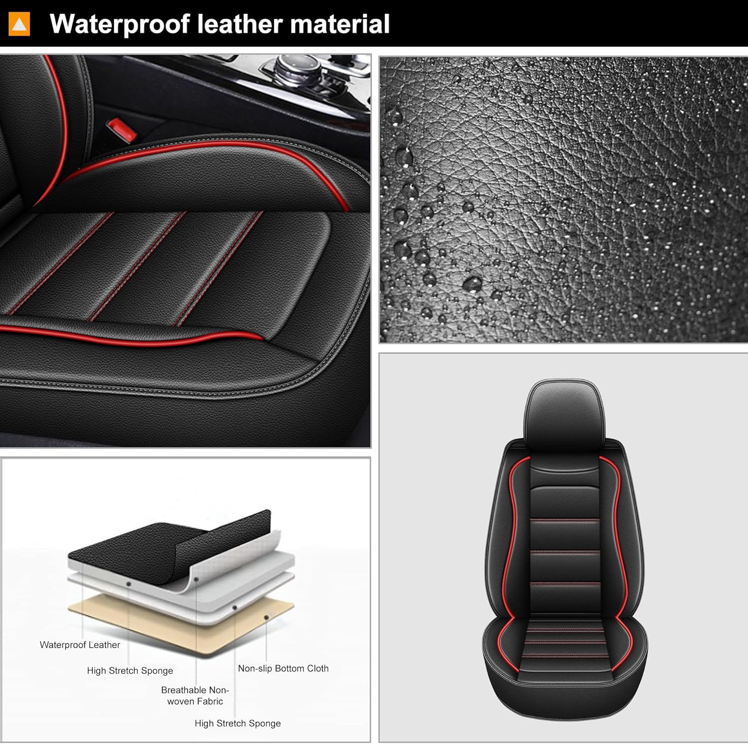 AOMSAZTO Fit for Dodge Charger 2006-2025 Waterproof Leather Seat Covers 5 Seats Full Set Custom : Car for Charger R/T SRT SXT GT Scat Pack Comfortable Breathable (Black&Red Line-5PCS Full Set)