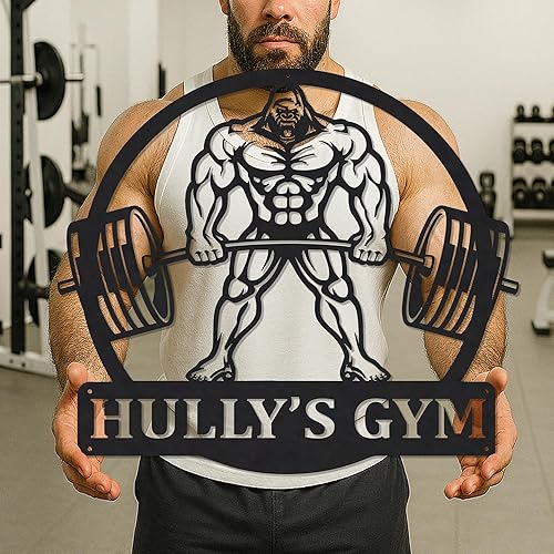 Miniatura 14 de Letrero de metal para gimnasio, decoración de sala de entrenamiento, arte de pared motivacional para levantamiento de pesas, centro de garaje en