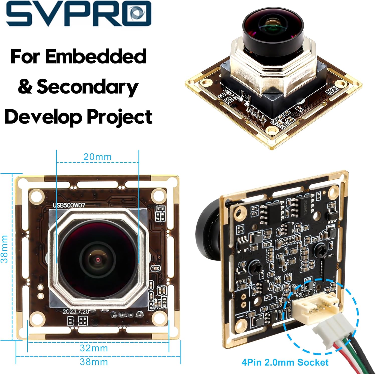 Svpro 5MP 30FPS Auto Focus USB Camera Module, Wide Angle Fisheye 138 Degree, IMX335 Sensor, Low Light Security Webcam for Computer Machine Vision, UVC Plug & Play for Windows, MacOS, Linux, Android