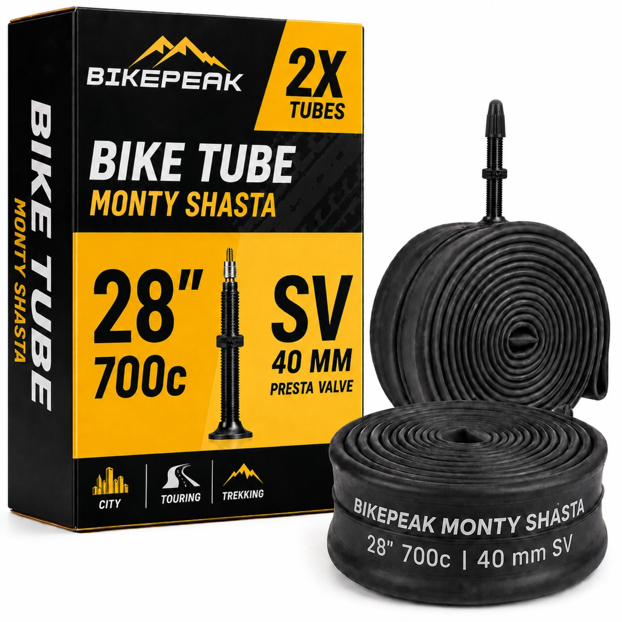 rennrad schlauch schwarzes ventil BikePeak 2X Fahrradschlauch Trekking 28 Zoll mit schwarzem Sclaverandventil 40mm - SV Presta Ventil, ETRTO 28/47-622/635, 700C size:12 KryoLights Impact