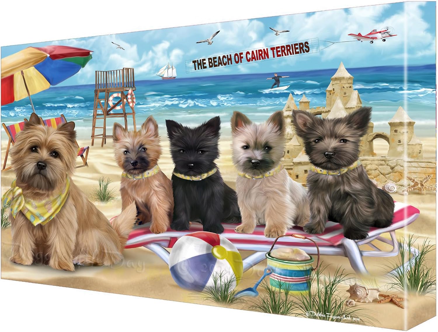 Doggie of the Day Pet Beach Family with Cairn Terrier Dogs Canvas Wall Art - Premium Quality Ready to Hang Room Decor - Flat Rolled 11" x 14"