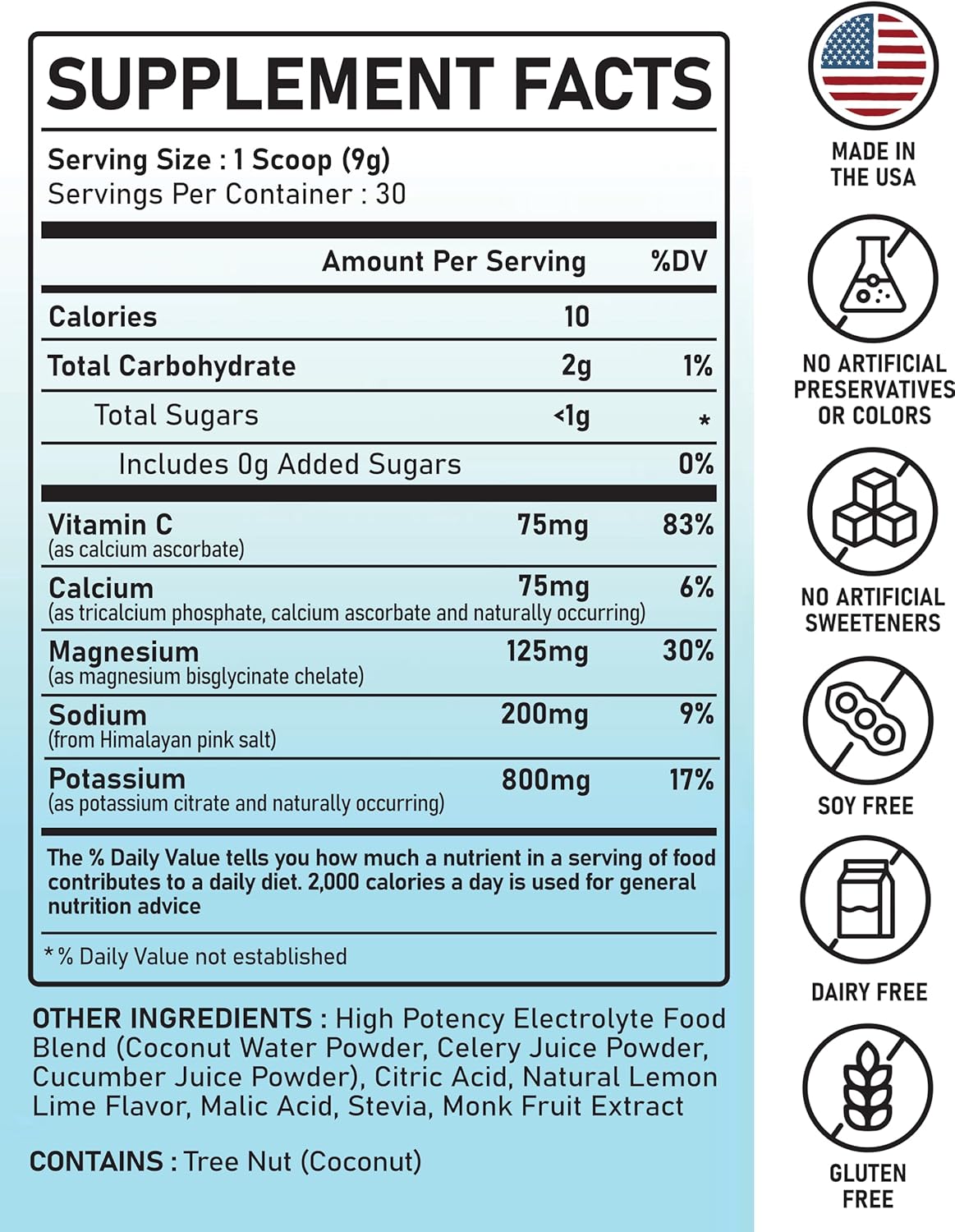 Electrolytes Powder Hydration | Real Food High Potency | Lemon Lime 30 Servings | High Potency Electrolyte Powder | Hydration Drink Mix | Electrolyte Supplement with Potassium Magnesium Calcium