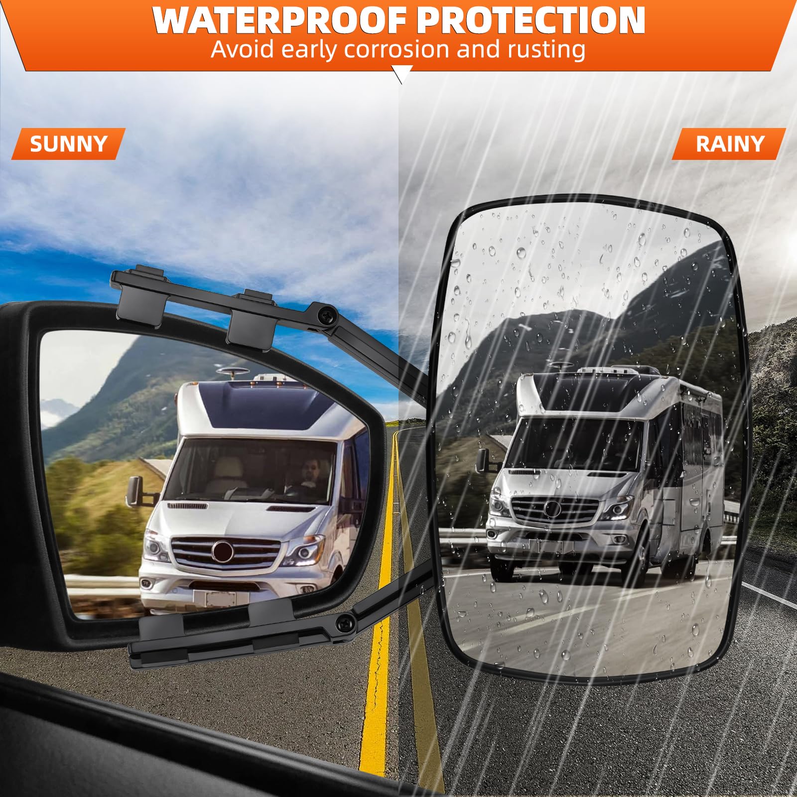 Extensores de visión lateral para autocaravanas con soporte de correas ajustable 4