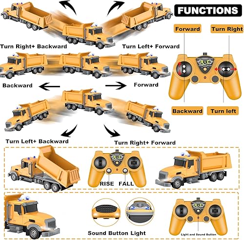 Miniatura 5 de Camión volquete de construcción con control remoto, vehículo RC de 6 canales, juguetes con 2 baterías recargables, camiones volquete a escala 124,