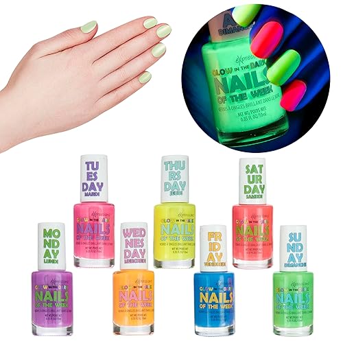 Miniatura 2 de Expressions Kit de 7 piezas de uñas de la semana, juego de esmaltes de uñas coloridos para niñas, esmaltes de uñas surtidos que brillan en la