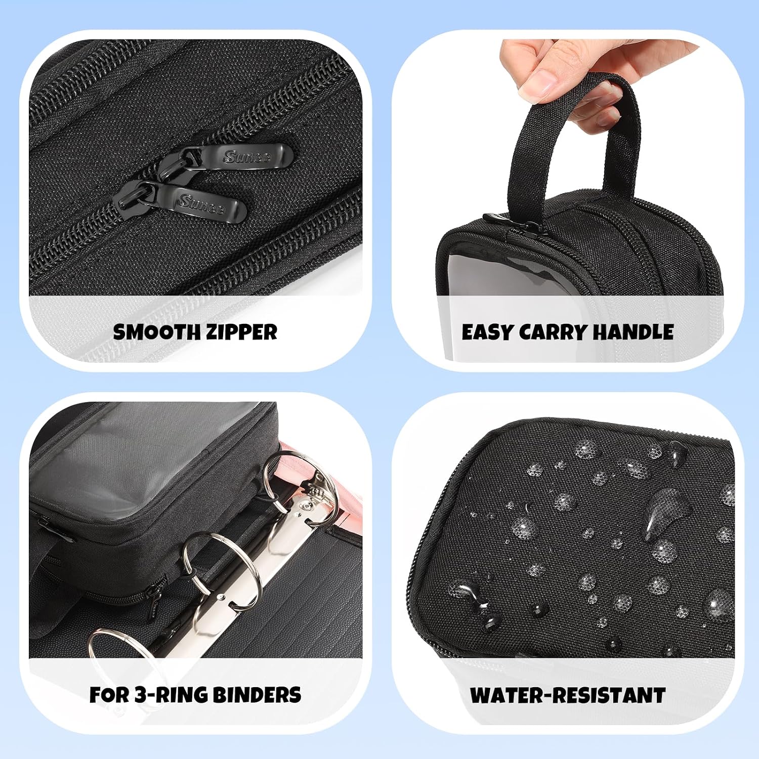 SUNEE Large Capacity Pencil Case with 3 Compartment, Extra Big Pencil Pouch, Pencil Bag with Clear Window, Pen Case School Supplies for Teens Adults Girls Boys, Black