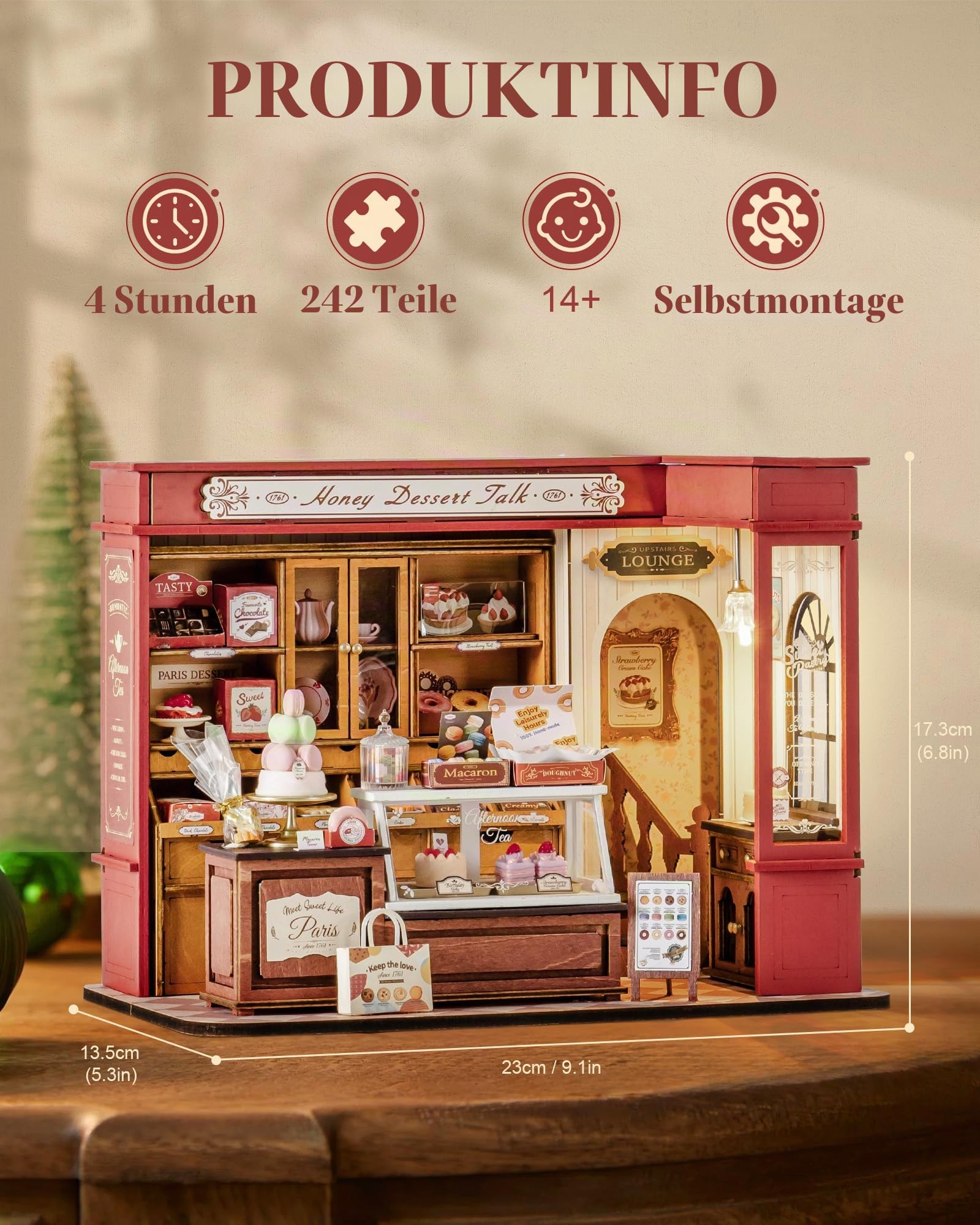ROBOTIME Miniatur Haus Dessertladen, DIY Miniature House Kit Holz Puppenhaus Modellbau Bausatz Geschenk für Erwachsene und Jungendliche