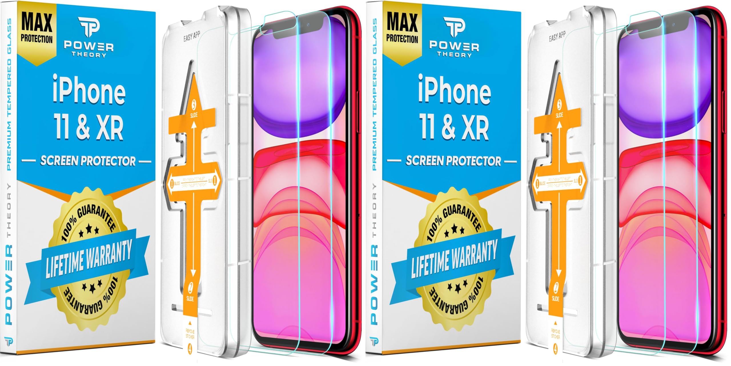 Power Theory Designed for iPhone 11, iPhone XR Screen Protector Tempered Glass [9H Hardness], Easy Install Kit, 99% HD Bubble Free Clear, Case Friendly, Anti-Scratch, 4 Pack