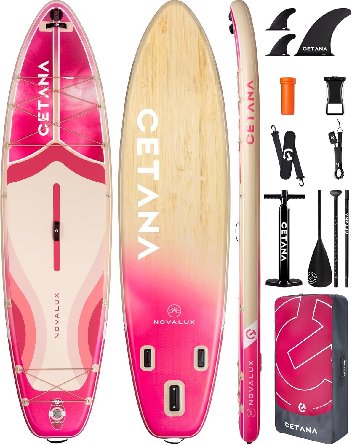 CETANA 11'6×35" Extra Wide Inflatable Paddle Board,Stand Up Paddle Board for Beginner,450lb Capacity SUP for Family with Safety Leash,3 Removable Fins,Dual-Action Pump& Floating Paddle