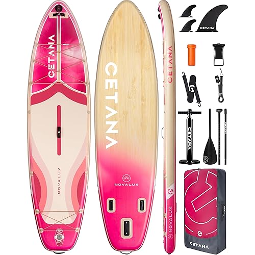CETANA 11'6×35" Extra Wide Inflatable Paddle Board,Stand Up Paddle Board for Beginner,450lb Capacity SUP for Family with Safety Leash,3 Removable Fins,Dual-Action Pump& Floating Paddle