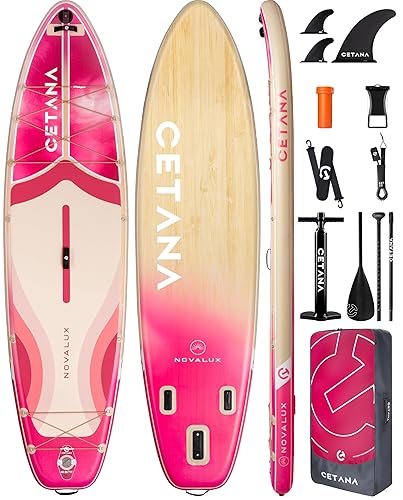 CETANA 11'6×35" Extra Wide Inflatable Paddle Board,Stand Up Paddle Board for Beginner,450lb Capacity SUP for Family with Safety Leash,3 Removable Fins,Dual-Action Pump& Floating Paddle