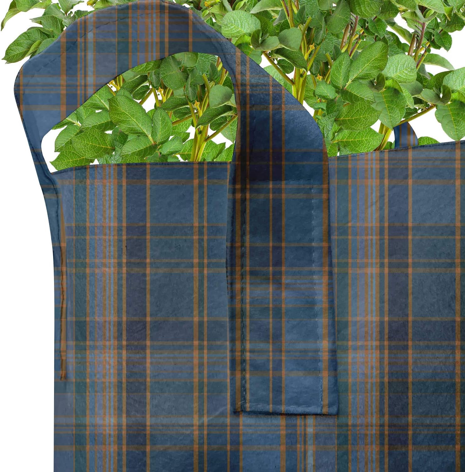 Lunarable Plaid Grow Bags 5-Pack, Geometric British Pattern, Heavyduty Fabric Pots with Handles for Plants, Azure Blue and Marigold