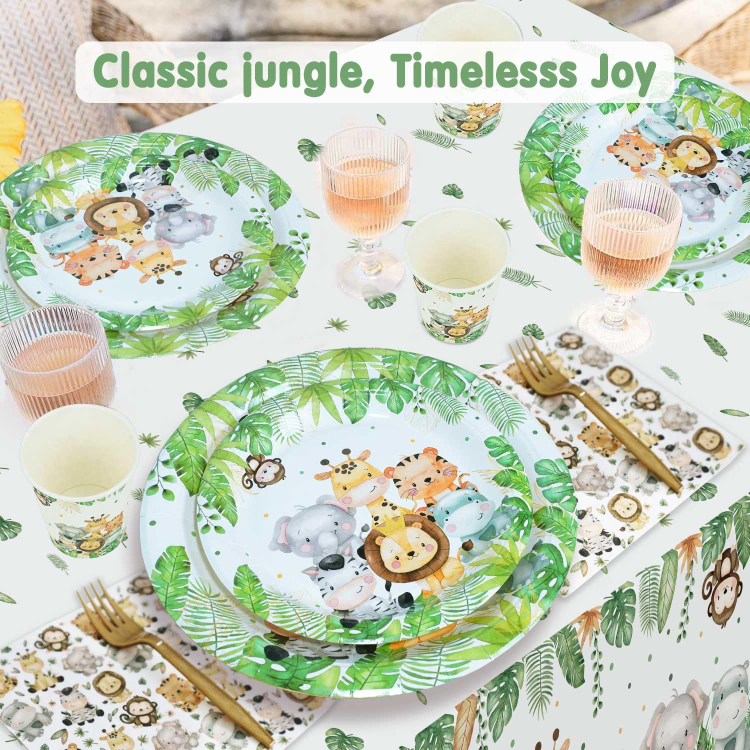 Condition photo showing Brand New for safari jungle baby shower plates set decorations wild one birthday party decorations serves 25,sage green plates napkins cups and forks animals theme disposable tableware set