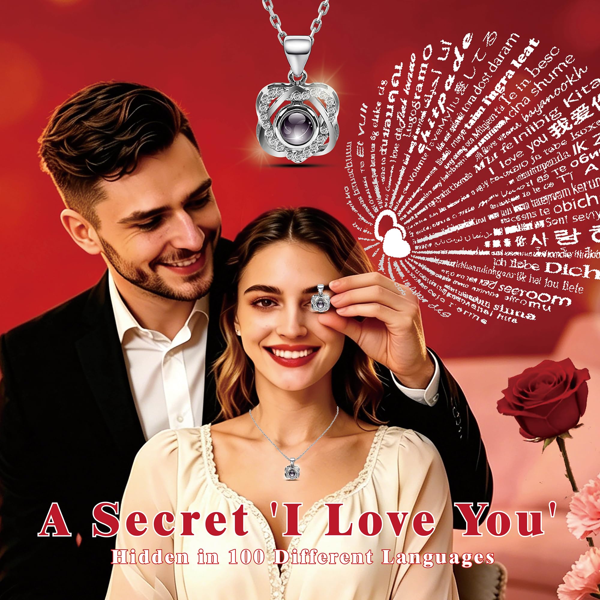 Rosa preservada real roja y collar con frase “te amo”, flores eternas, regalo de cumpleaños para mujer, mamá, esposa, novia, abuela, en San Valentín, Día de la madre, Navidad o aniversario 3