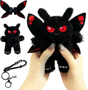 Mothman Plush Keychain, Black Moth Cryptid Stuffed Animal Creepy Gifts | 3Pcs | 6.22inch | Removable Keychain & Wing | Comfortable
