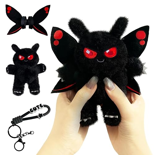 Moth Plush Cute Keychain 6”, Cryptid Plush Black Moth Figure Stuffed Animal Toy Gifts Collection Decor for Girls