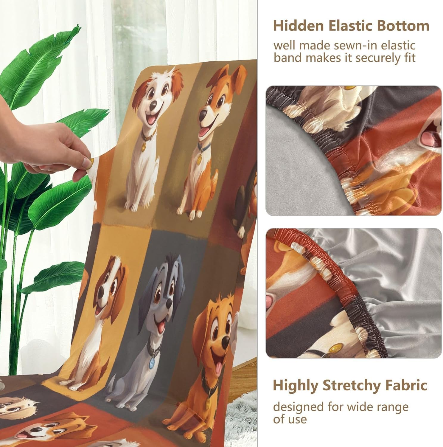 ALAZA Chair Covers for Dining Room, Cute Cartoon Dogs of Different Breeds Stretch Chair Cover Sets Chair Protector Removable Washable for Ktichen Restaurant Hotel