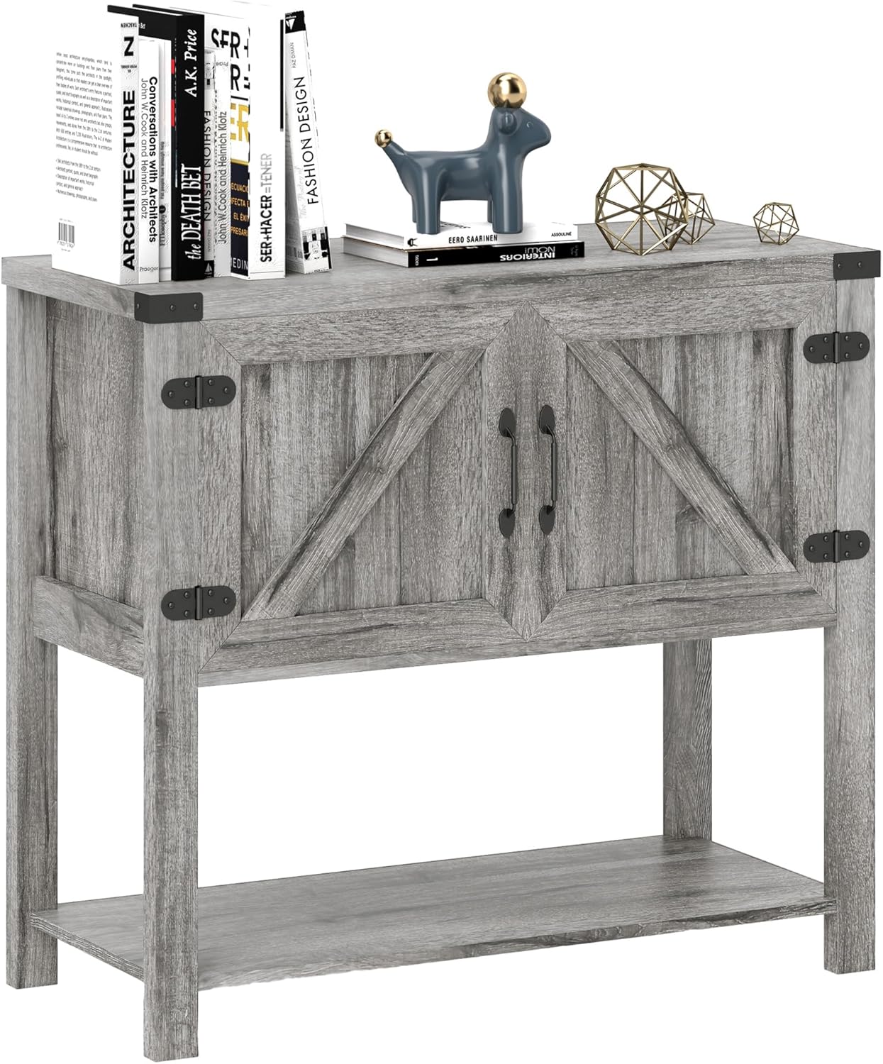 HOMCOM Farmhouse Double Door Coffee Bar Cabinet, Console Table, Sideboard Buffet Cabinet with Bottom Shelf for Entryway, Living Room, Stone Gray