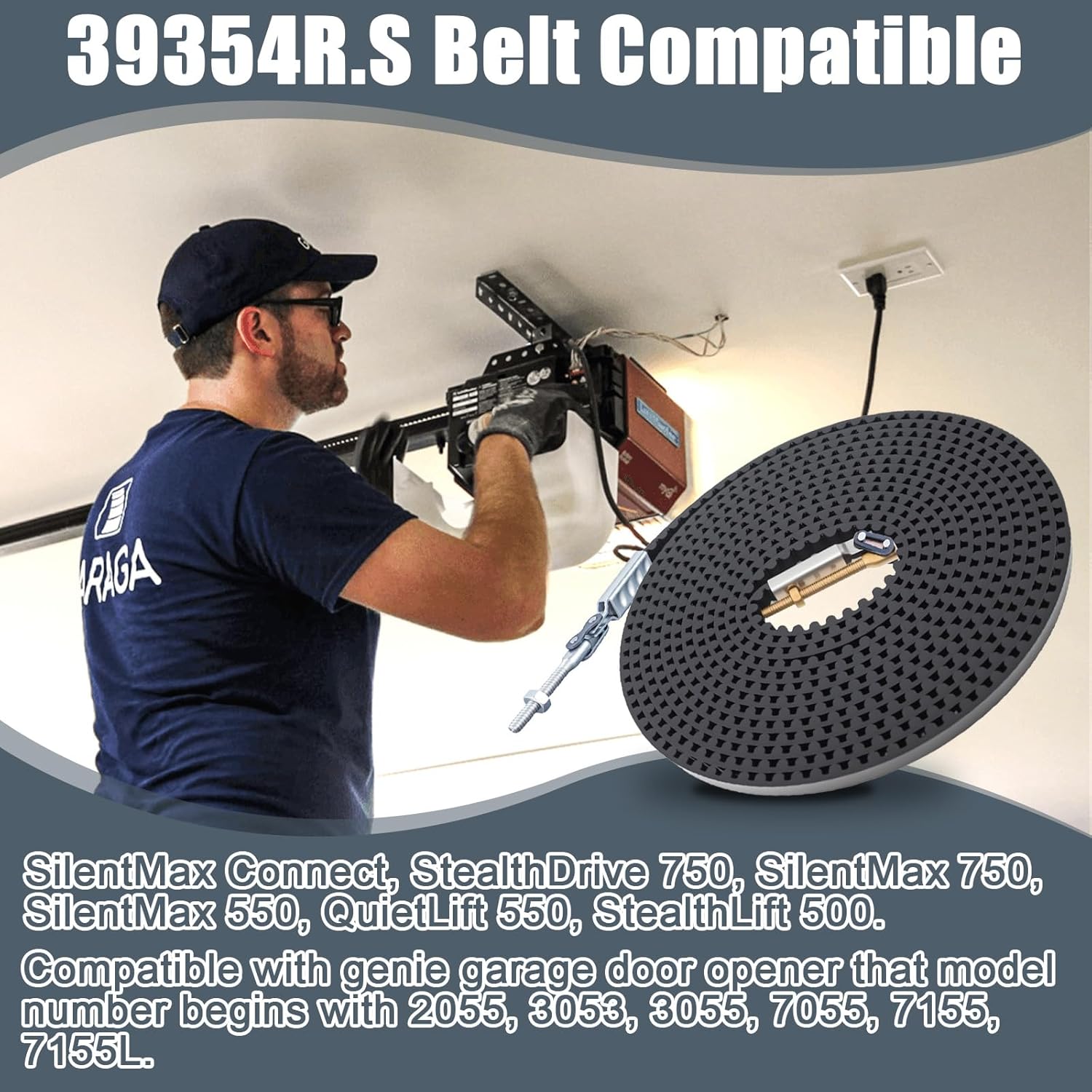39354R.S Drive Belt Fits for 7ft Garage Door, Compatible with Genie 7055, 2055, 7155, 1055, 1155, 3055, 3053, 3155d, SilentMax 550 750 Garage Opener