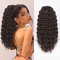 Vista 16 de QGZ Extensión de cola de caballo con cordón para mujeres negras de 18 pulgadas, cola de caballo afro sintética larga y rizada para uso diario