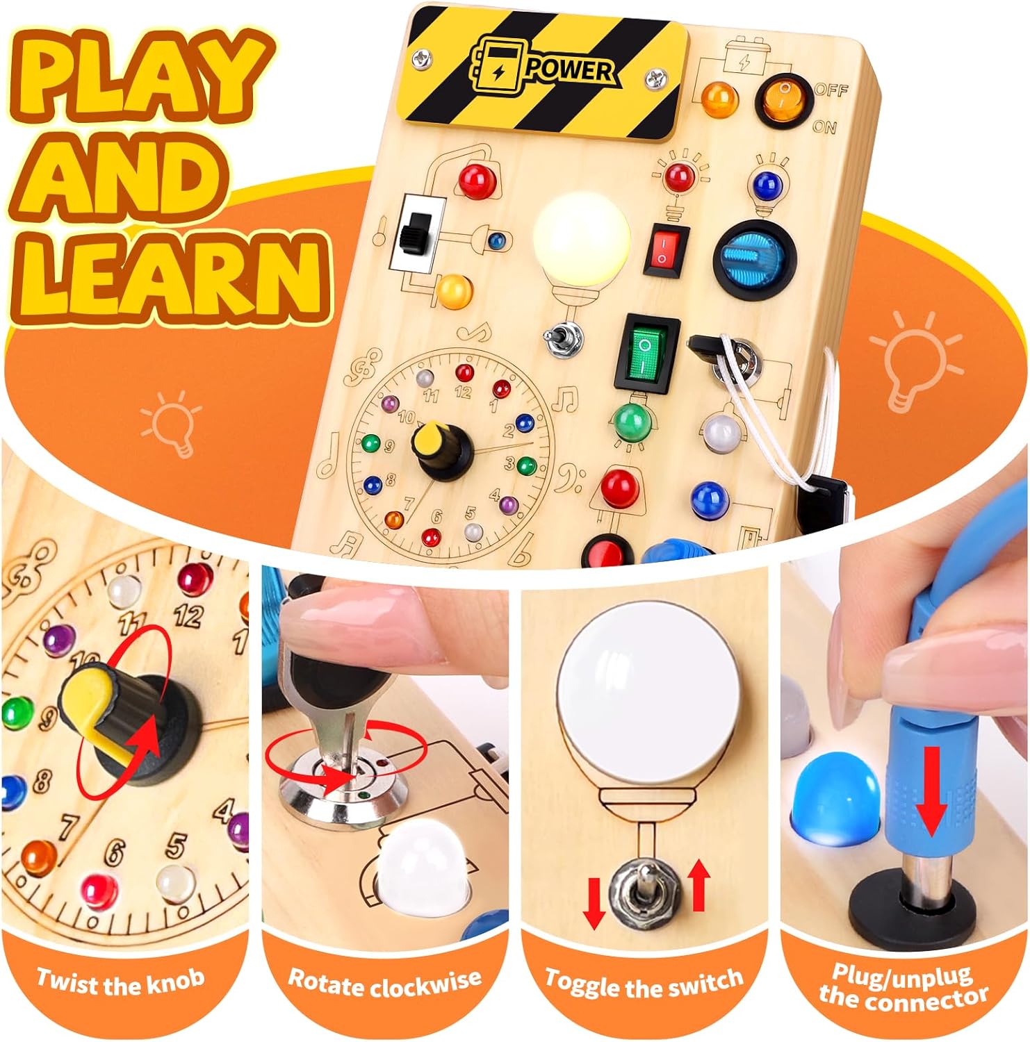 Busy Board for Toddlers - Montessori Educational Toy for 1-3 Year Old Boys & Girls | Travel-Friendly Sensory Learning Activity | Ideal for Kids with Autism(Clocks Busy Board) - Image 2