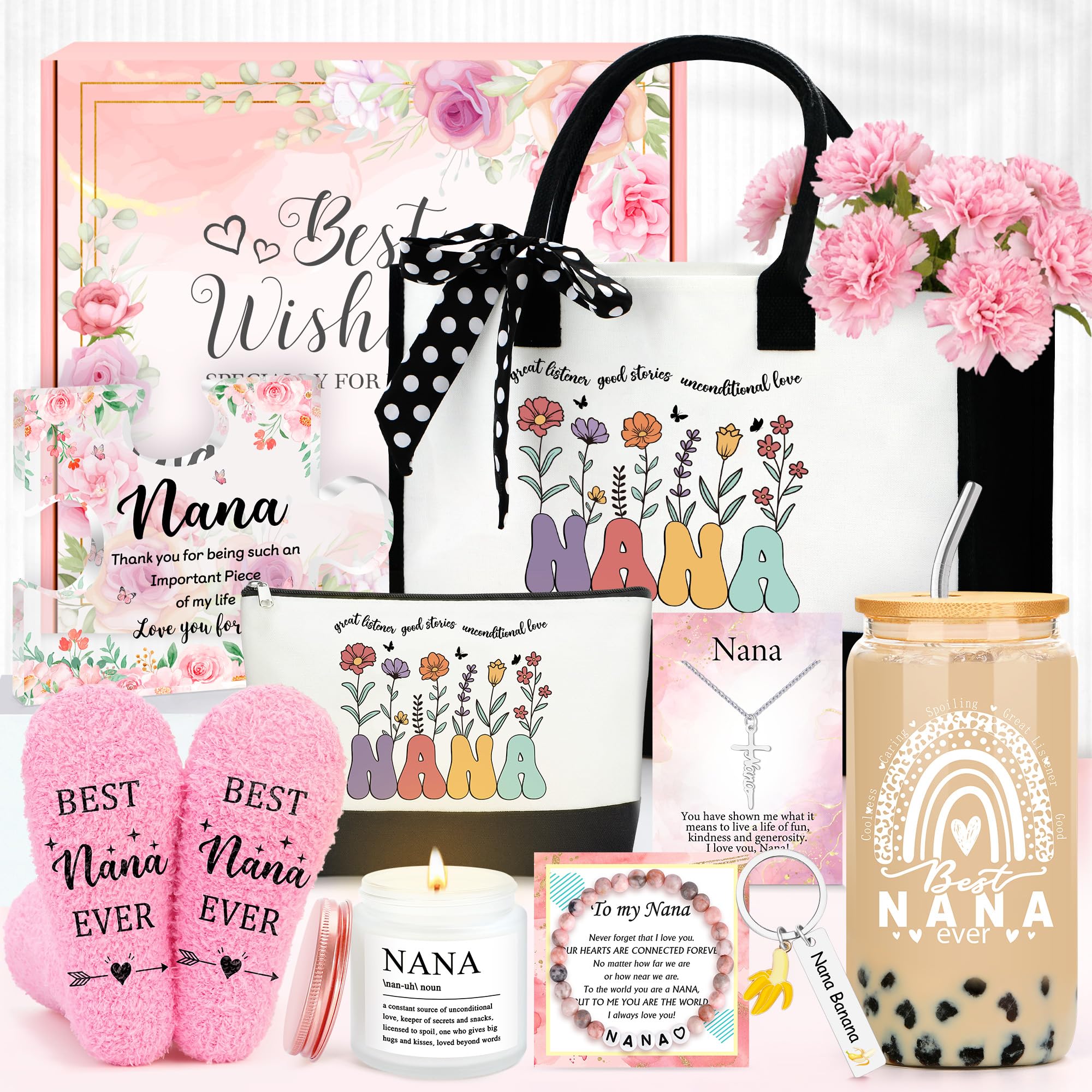 Nana Gifts from Grandkids Nana Birthday Gifts for Women Best Nanas Ever Gift Set from Granddaughter Personalized Great Nanas Favorite Presents Merch Stuff for Happy Birthday Christmas with 16oz Cup