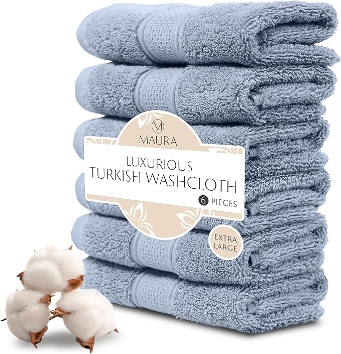MAURA Light Blue Extra Large Turkish Cotton Luxury Bath Towels Set of 4. Ultra-Soft, Thick & Plush Towels for Bathroom - Serenity Blue
